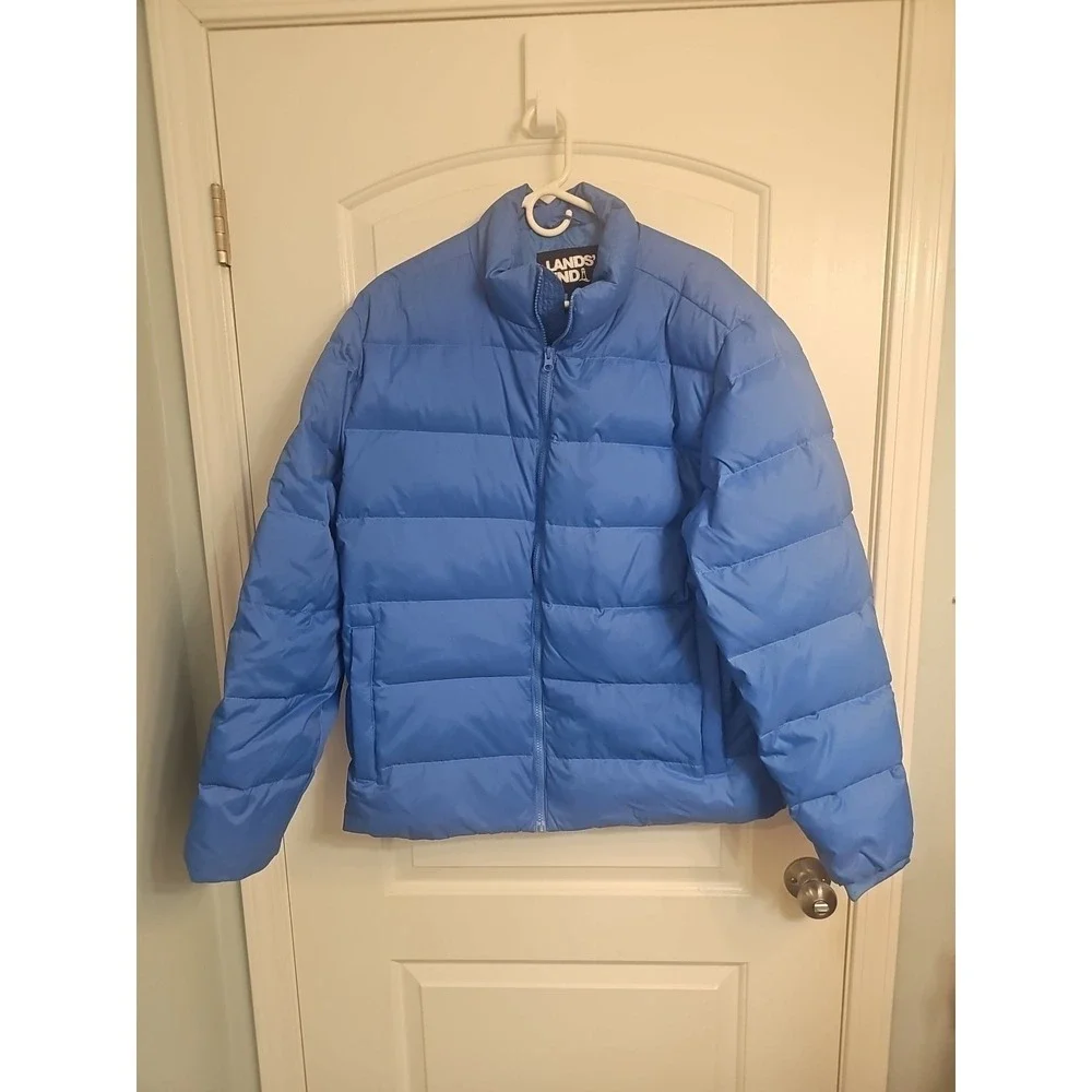 Lands End Jacket Men's L Blue Puffer Down Insulated Puffer Coat Jacket Outdoor